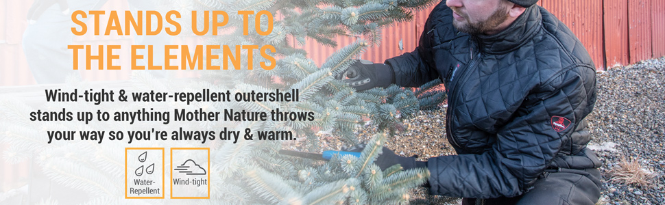 Stands up to the elements. Wind-tight and water-repellent outershell stands up to anything Mother Nature throws your way so you're always dry and warm.