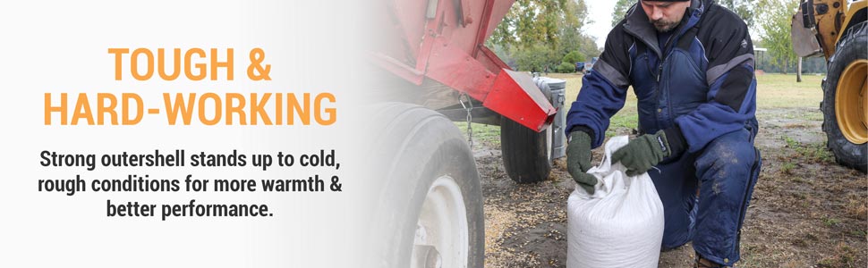 Tough and hard working. Strong outershell stands up to cold, rough conditions for more warmth and better performance.