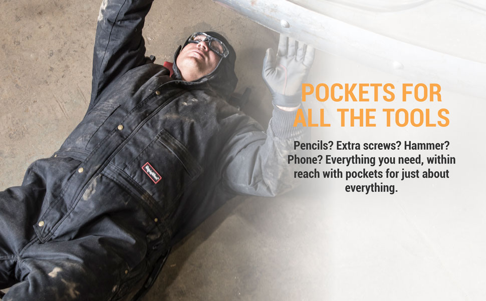 Pockets for all the tools. Pencils? Extra screws? Hammer? Phone? Everything you need, within reach with pockets for just about anything