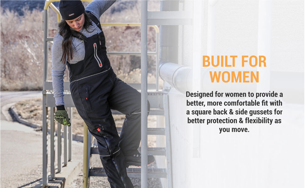 Built for women. Designed for women to provide a better, more comfortable fit with a square back and side gussets for better protection and flexibility as you move.