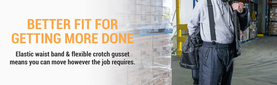 Better fit for getting more done. Elastic waist band and flexible crotch gusset means you can move however the job requires.