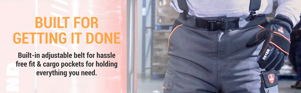 Built for getting it done. Built-in adjustable belt for hassle free fit and cargo pockets for holding everything you need.