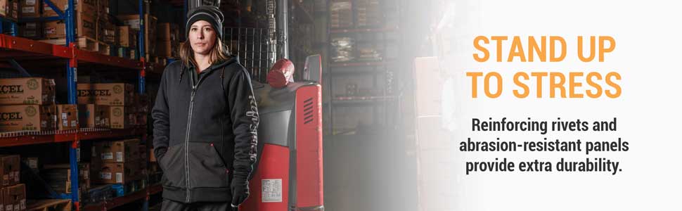 Stand up to stress. Reinforcing rivets and abrasion-resistant panels provide extra durability