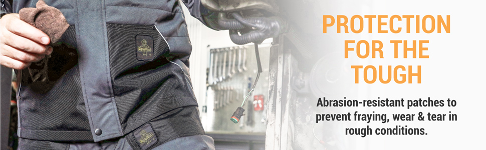 Protection for the tough. Abrasion-resistant patches to prevent fraying, wear and tear in rough conditions.
