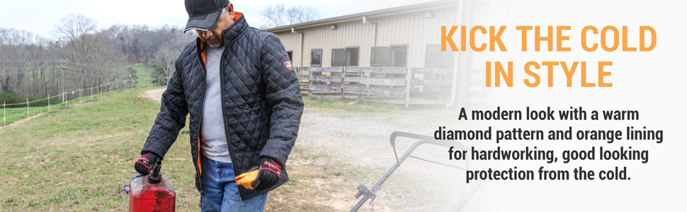 Kick the cold in style. A modern look with a warm diamond pattern and orange lining for hardworking, good looking protection from the cold.